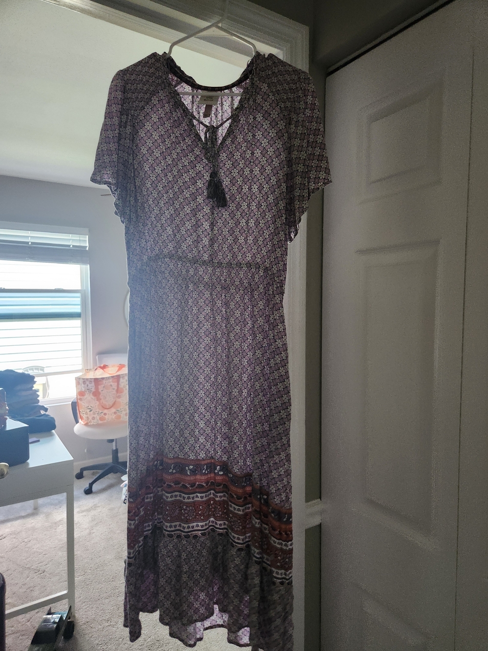 Knox Rose Purple Print Maxi Dress with Tassel Tie